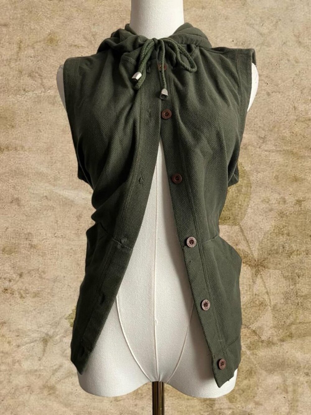 Olive Forest Green Button Front Sleeveless Blouse